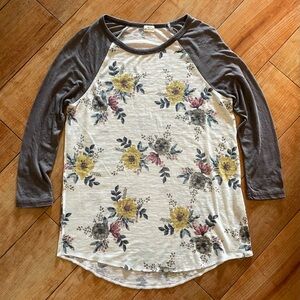 O'Neill Floral Long Sleeve Raglan Top - Cream and Gray